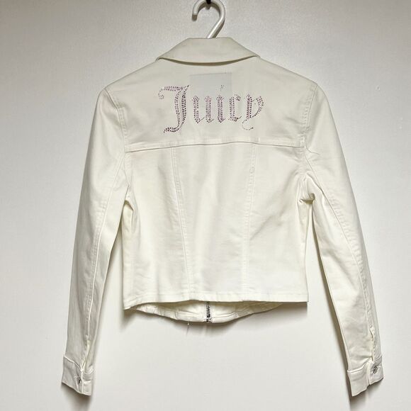 New Juicy Couture white Denim Zip Rhinestone Jacket Sz Womens Sz S - Picture 2 of 4